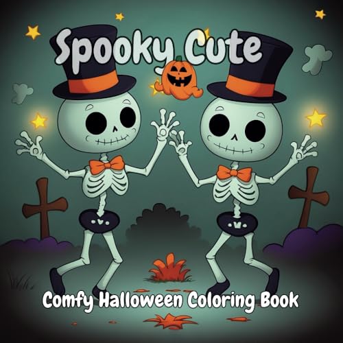 Spooky Cute Comfy Halloween Coloring Book: Entspannendes Malbuch für Erwachsene und Kinder zum Stressabbau an Halloween mit gruselig süßen Motiven