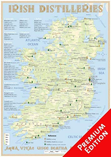 Whiskey Distilleries Ireland - Poster 42x60cm Premium Edition: The Whiskey Landscape of Ireland in Overview: The Whiskylandscape in Overview - Maßstab 1 : 925.000 von alba-collection