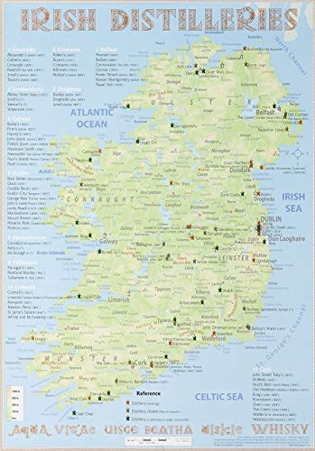Whiskey Distilleries Ireland - Poster 42x60cm Standard Edition: The Whiskey Landscape of Ireland in Overview: Irish Whiskey Distilleries Map