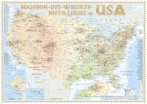 Whiskey Distilleries USA - Tasting Map 34x24cm: The Whisky Landscape in Overview: The Whiskylandscape in Overview - Maßstab 1 : 5.000.000