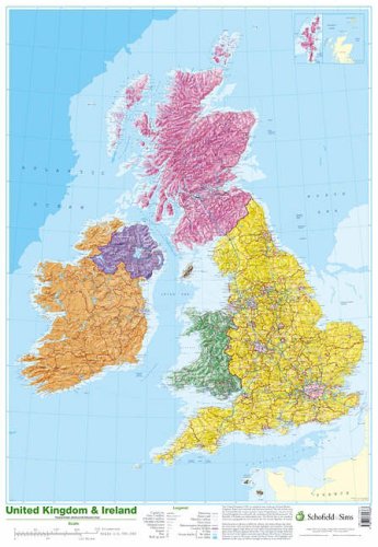 Map of UK and Ireland - Laminated (53 x 77cm) von Schofield & Sims Ltd