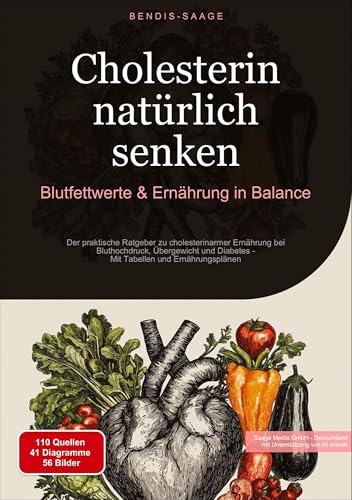 Cholesterin natürlich senken: Blutfettwerte & Ernährung in Balance: Der praktische Ratgeber zu cholesterinarmer Ernährung bei Bluthochdruck, ... Diabetes - Mit Tabellen und Ernährungsplänen von Saage Books