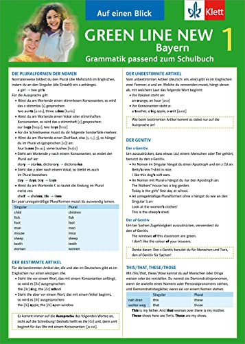 Green Line New Bayern 1 - Auf einen Blick: Grammatik passend zum Schulbuch - Klappkarte (6 Seiten)