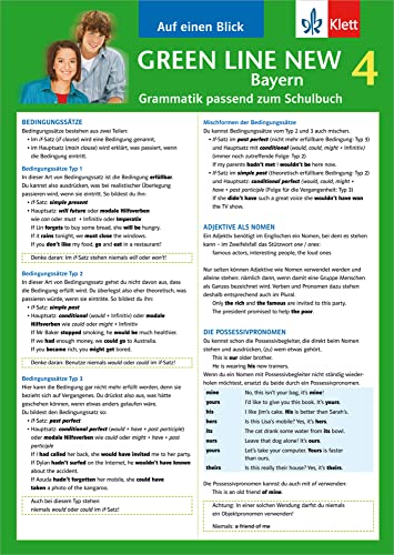 Green Line New Bayern 4 - Auf einen Blick: Grammatik passend zum Schulbuch - Klappkarte (6 Seiten) (Green Line NEW. Ausgabe für Bayern) von Klett Lerntraining