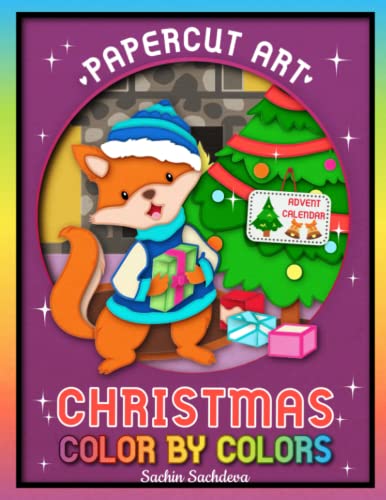 Papercut Art Christmas (Advent Calendar): Color by Colors Coloring Book for Adults (Grayscale)