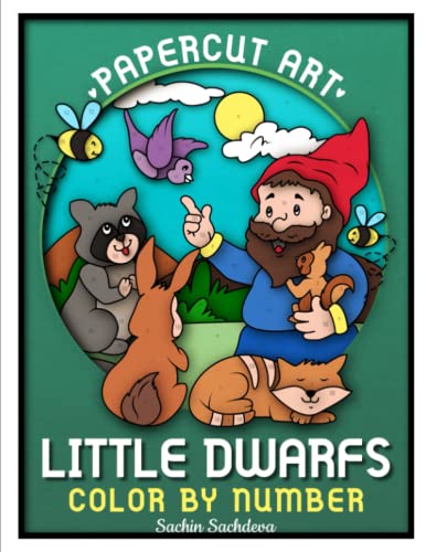Papercut Art Little Dwarfs: Color by Number Coloring Book for Adults (Black Lines) (Papercut Art Coloring Book, Band 5) von Independently published
