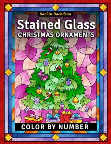 Stained Glass Christmas Ornaments: Color by Number Coloring Book for Adults (Stained Glass Coloring Book for Adults)