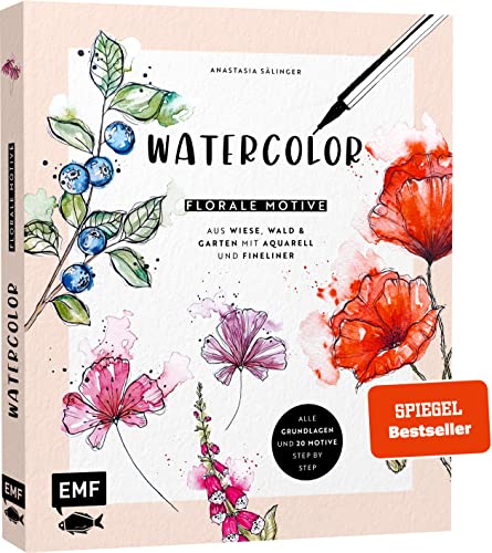 Watercolor – Florale Motive aus Wiese, Wald & Garten mit Aquarell und Fineliner: Alle Grundlagen und 20 Motive Step by Step Watercolor – Florale Motive aus Wiese, Wald & Garten mit Aquarell und Fineliner: Alle Grundlagen und 20 Motive Step by Step