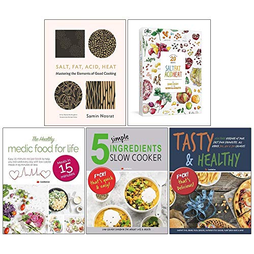 Salt Fat Acid Heat [Hardcover], Salt Fat Acid Heat collection of 20 Prints, Healthy Medic Food For Life, 5 Simple Ingredients Slow Cooker, Tasty and Healthy 5 Books Collection Set