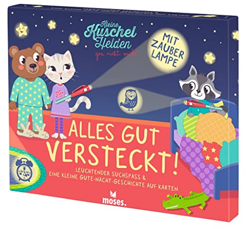 moses. Kleine Kuschelhelden - Alles gut versteckt! Gute-Nacht Geschichte auf 10 großen Karten, Suchspiel mit UV-Zauberlampe, interaktives Märchen zum Einschlafen für Kinder ab 4 Jahren von moses