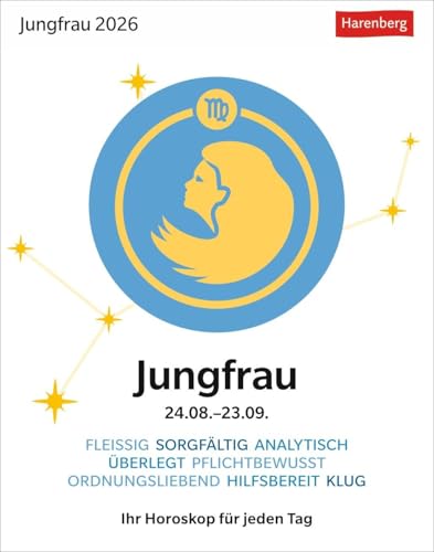 Jungfrau Sternzeichenkalender 2026 - Tagesabreißkalender - Ihr Horoskop für jeden Tag: Tischkalender 2026 mit täglichem Horoskop. Kleiner Kalender mit ... die Sterne (Sternzeichenkalender Harenberg) von Harenberg