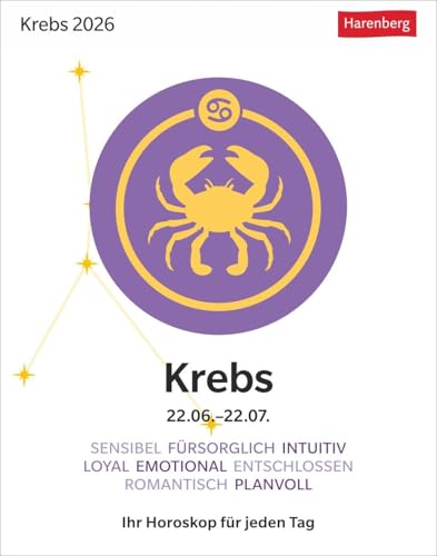 Krebs Sternzeichenkalender 2026 - Tagesabreißkalender - Ihr Horoskop für jeden Tag: Tischkalender 2026 mit täglichem Horoskop. Kleiner Kalender mit ... die Sterne (Sternzeichenkalender Harenberg) von Harenberg