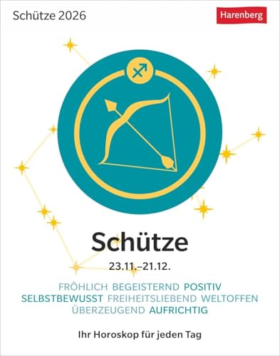Schütze Sternzeichenkalender 2026 - Tagesabreißkalender - Ihr Horoskop für jeden Tag: Tischkalender 2026 mit täglichem Horoskop. Kleiner Kalender mit ... die Sterne (Sternzeichenkalender Harenberg) von Harenberg