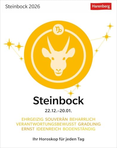 Steinbock Sternzeichenkalender 2026 - Tagesabreißkalender - Ihr Horoskop für jeden Tag: Tischkalender 2026 mit täglichem Horoskop. Kleiner Kalender ... die Sterne (Sternzeichenkalender Harenberg) von Harenberg