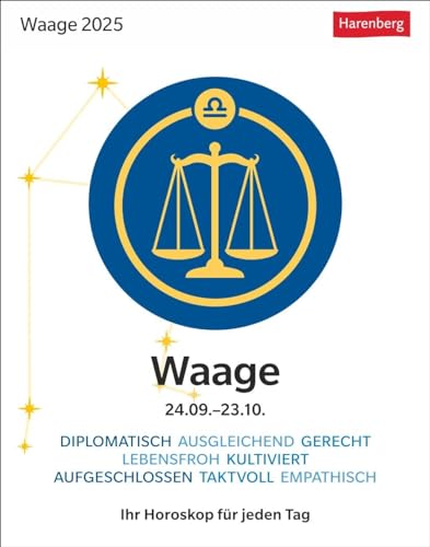 Waage Sternzeichenkalender 2025 - Tagesabreißkalender - Ihr Horoskop für jeden Tag: Tischkalender 2025 mit täglichem Horoskop. Kleiner Kalender mit ... die Sterne (Sternzeichenkalender Harenberg)