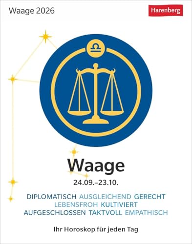 Waage Sternzeichenkalender 2026 - Tagesabreißkalender - Ihr Horoskop für jeden Tag: Tischkalender 2026 mit täglichem Horoskop. Kleiner Kalender mit ... die Sterne (Sternzeichenkalender Harenberg) von Harenberg
