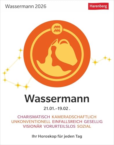 Wassermann Sternzeichenkalender 2026 - Tagesabreißkalender - Ihr Horoskop für jeden Tag: Tischkalender 2026 mit täglichem Horoskop. Kleiner Kalender ... die Sterne (Sternzeichenkalender Harenberg) von Harenberg
