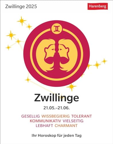 Zwillinge Sternzeichenkalender 2025 - Tagesabreißkalender - Ihr Horoskop für jeden Tag: Tischkalender 2025 mit täglichem Horoskop. Kleiner Kalender ... die Sterne (Sternzeichenkalender Harenberg)