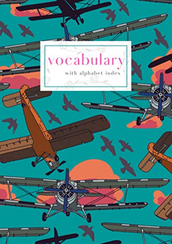 Vocabulary with Alphabet Index: B5 Medium 2-Column Notebook with A-Z Alphabetical Labels | Retro Airplane Bird Cover Design | Teal