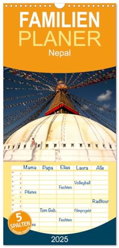 Familienplaner 2025 - Nepal mit 5 Spalten (Wandkalender, 21 cm x 45 cm), CALVENDO: 13 traumhafte Reisefotos aus dem buddhistischen ehemaligen Königreich im Himalaya. (CALVENDO Orte) von CALVENDO
