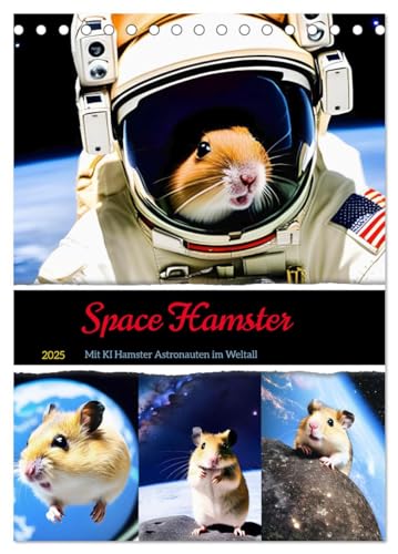 Space Hamster - Mit KI Hamster Astronauten im Weltall (Tischkalender 2025 DIN A5 hoch), CALVENDO Monatskalender von CALVENDO