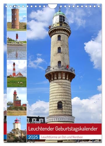 Leuchtender Geburtstagskalender - Leuchttürme an Ost-und Nordsee (Wandkalender 2025 DIN A4 hoch), CALVENDO Monatskalender von CALVENDO
