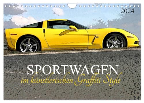 Sportwagen im künstlerischen Graffiti Style (Wandkalender 2024 DIN A4 quer), CALVENDO Monatskalender: PS starke Luxusautos von CALVENDO
