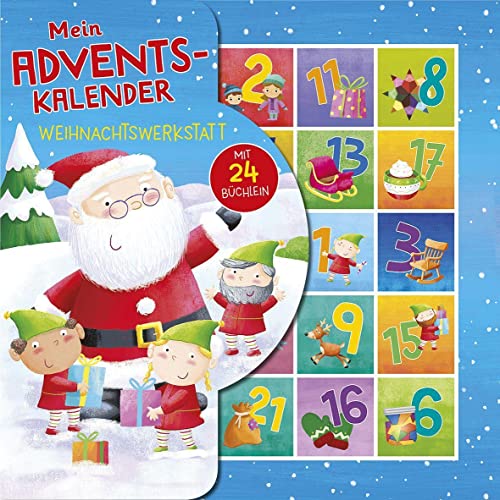 Mein Adventskalender Wichtel-Weihnachtswerkstatt: 24 Büchlein aus stabiler Pappe mit Aufhängern in wiederverschließbarer Box. Für Kinder ab 3 Jahren.