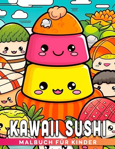Kawaii Sushi Malbuch für Kinder: 30 hochwertige Bilder präsentieren eine Sammlung von entzückenden Chibi-Sushi, perfekt für Stressabbau und Entspannungsgeschenke.