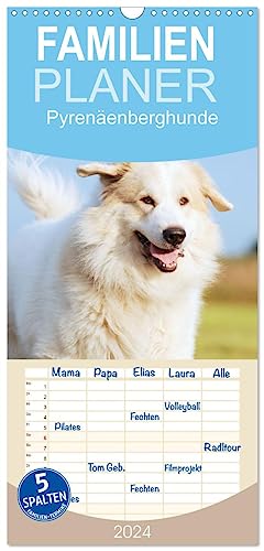 Familienplaner 2024 - Pyrenäenberghunde mit 5 Spalten (Wandkalender, 21 cm x 45 cm) CALVENDO