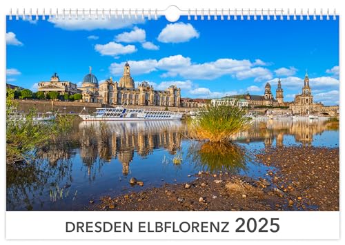 Kalender Dresden Elbflorenz 2025: | 45 x 30 cm | weißes Kalendarium von K4Verlag
