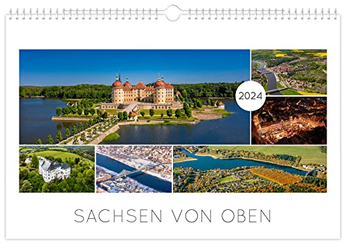Kalender Sachsen von oben 2024 - Luftaufnahmen | 45 x 30 cm | weißes Kalendarium von K4Verlag