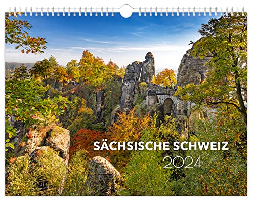 Kalender Sächsische Schweiz 2024: | 40 x 30 cm | schwarzes Kalendarium von K4Verlag