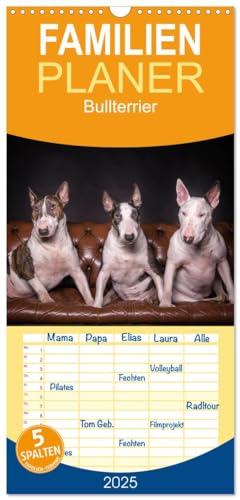 Familienplaner 2025 - Bullterrier mit 5 Spalten (Wandkalender, 21 cm x 45 cm), CALVENDO von CALVENDO
