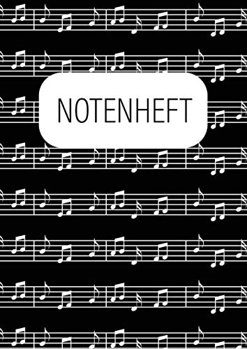 NOTENHEFT: Schwarzes DIN A 4 Heft mit weißem Noten-Aufdruck für Gitarrenunterricht oder Schule für Jungen. 100 Seiten mit Notenlinien. von Independently published