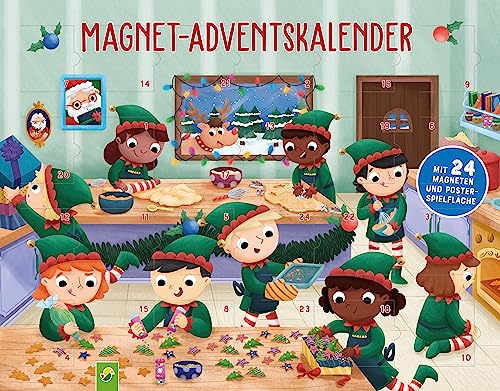 Magnet-Adventskalender: Mit den Wichteln durch den Advent. 24 Magnete und magnetische Poster-Spielfläche für Kinder ab 3 Jahren