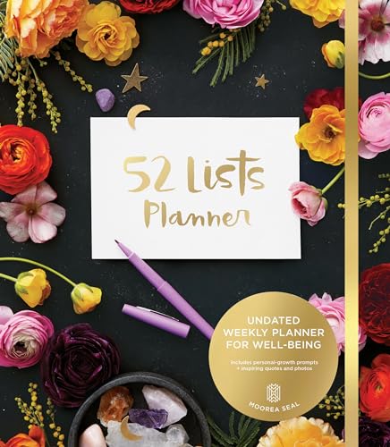 52 Lists Planner Undated 12-month Monthly/Weekly Spiralbound Planner with Pocket s (Black Floral): Includes Prompts for Well-Being, Reflection, Personal Growth, and Daily Gratitude