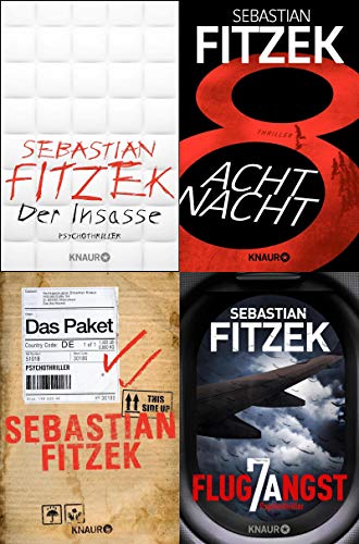 Vier Bestseller von Sebastian Fitzek im Set (Insasse / AchtNacht / Paket / Flugangst 7A) + 1 exklusives Postkartenset