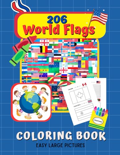 World Flags Coloring Book For Kids: 206 Large Easy To Color Flags Labeled. Small Color Print Flags For Reference. von Independently published