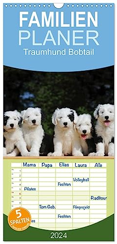 Familienplaner 2024 - Traumhund Bobtail mit 5 Spalten (Wandkalender, 21 cm x 45 cm) CALVENDO