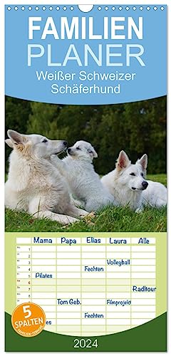 Familienplaner 2024 - Weißer Schweizer Schäferhund - Ein Tag im Leben einer Hundefamilie mit 5 Spalten (Wandkalender, 21 cm x 45 cm) CALVENDO
