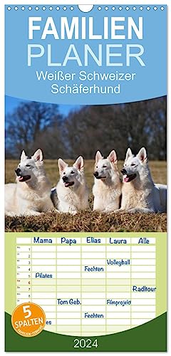 Familienplaner 2024 - Weißer Schweizer Schäferhund mit 5 Spalten (Wandkalender, 21 cm x 45 cm) CALVENDO von CALVENDO