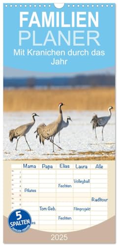 Familienplaner 2025 - Mit Kranichen durch das Jahr mit 5 Spalten (Wandkalender, 21 cm x 45 cm), CALVENDO