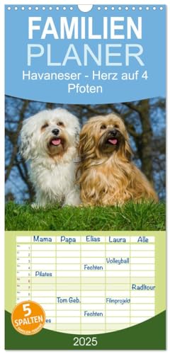Familienplaner 2025 - Havaneser - Herz auf 4 Pfoten mit 5 Spalten (Wandkalender, 21 cm x 45 cm), CALVENDO