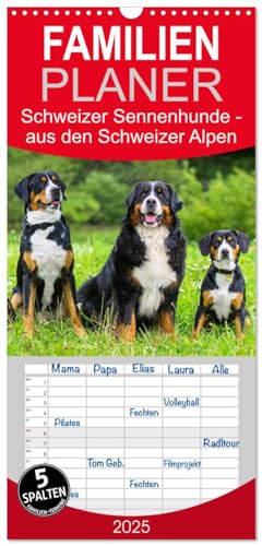 Familienplaner 2025 - Schweizer Sennenhunde - aus den Schweizer Alpen mit 5 Spalten (Wandkalender, 21 cm x 45 cm), CALVENDO