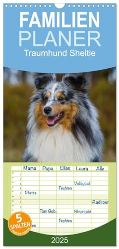 Familienplaner 2025 - Traumhund Sheltie mit 5 Spalten (Wandkalender, 21 cm x 45 cm), CALVENDO