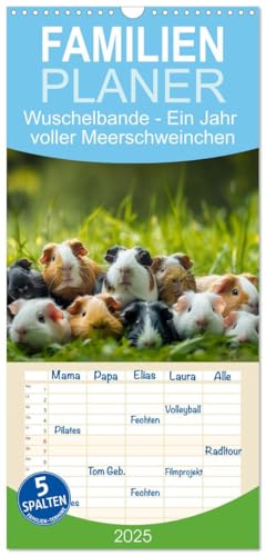 Familienplaner 2025 - Wuschelbande - Ein Jahr voller Meerschweinchen mit 5 Spalten (Wandkalender, 21 cm x 45 cm), CALVENDO von CALVENDO