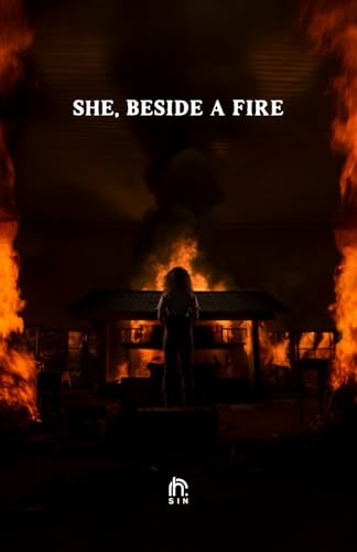 she, beside a fire