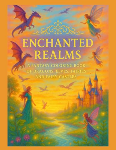 Enchanted Realms A Fantasy Coloring Book of Dragons, Elves, Fairies and Fairy Castles: A Magical Grayscale Adult Coloring Book Filled with Mythical Creatures and Enchanted Worlds von Independently published