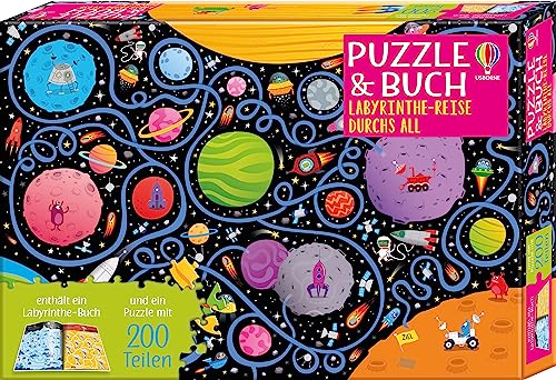 Puzzle & Buch: Labyrinthe-Reise durchs All: Set aus 200-teiligem Weltraum-Puzzle und Labyrinthe-Buch – ab 6 Jahren (Puzzle-und-Buch-Reihe) von Usborne Publishing